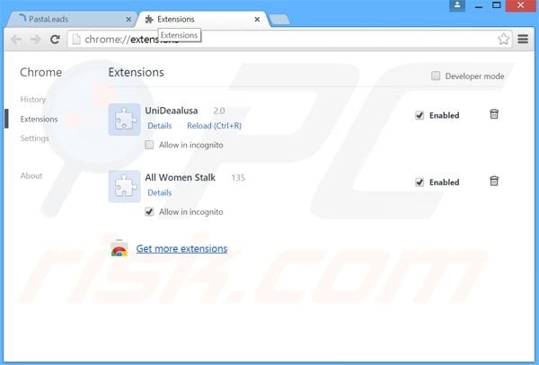 Removing search.foxtab.com related Google Chrome extensions