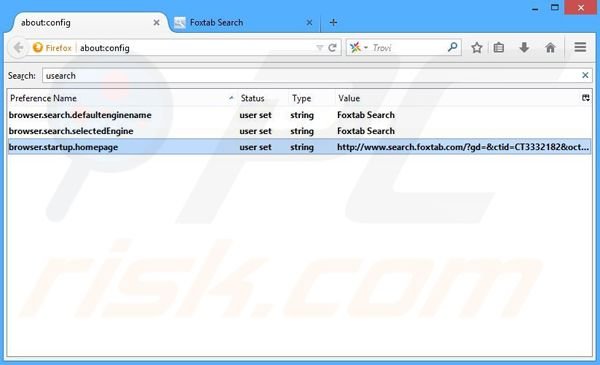 Removing search.foxtab.com from Mozilla Firefox default search engine