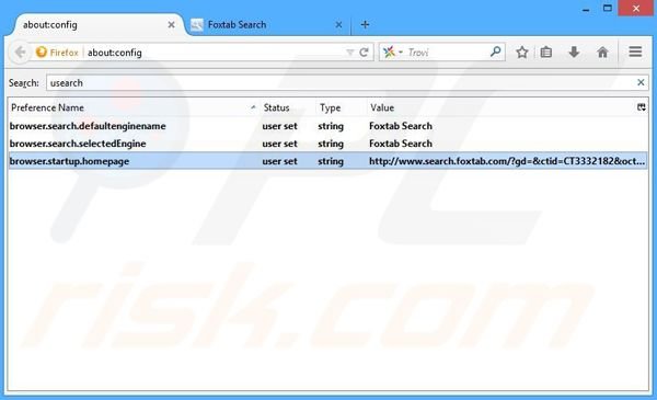 Removing search.foxtab.com from Mozilla Firefox default search engine