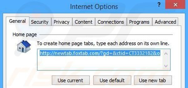 Removing search.foxtab.com from Internet Explorer homepage