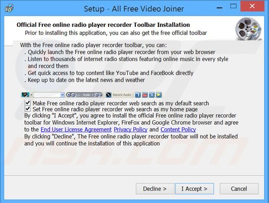 FreeOnlineRadioPlayerRecorder browser hijacker installer