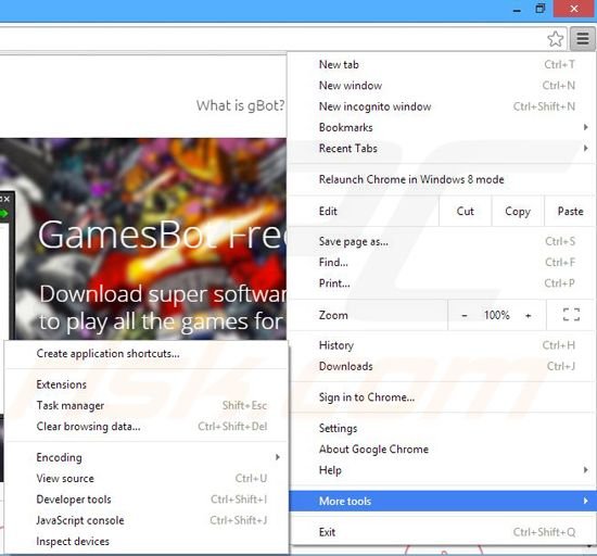 Removing Games Bot ads from Google Chrome step 1