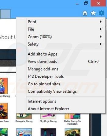 Removing Games Bot ads from Internet Explorer step 1