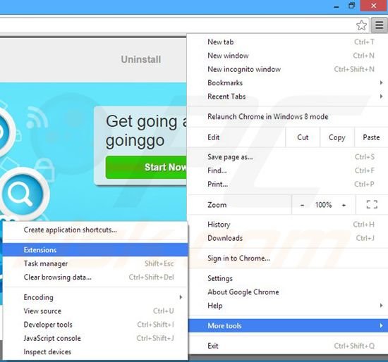 Removing goinggo  ads from Google Chrome step 1