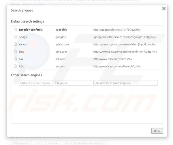 Removing go.speedbit.com from Google Chrome default search engine