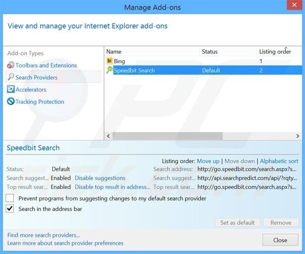 Removing go.speedbit.com from Internet Explorer default search engine