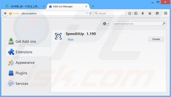 Removing hao.360.cn related Mozilla Firefox extensions
