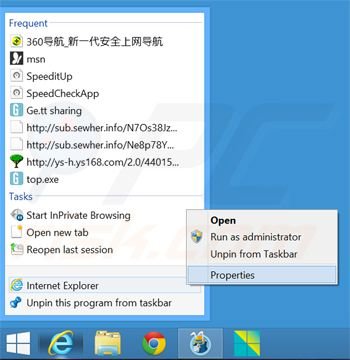 Removing hao.360.cn from Internet Explorer shortcut target step 1