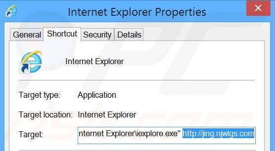 Removing hao.360.cn from Internet Explorer shortcut target step 2