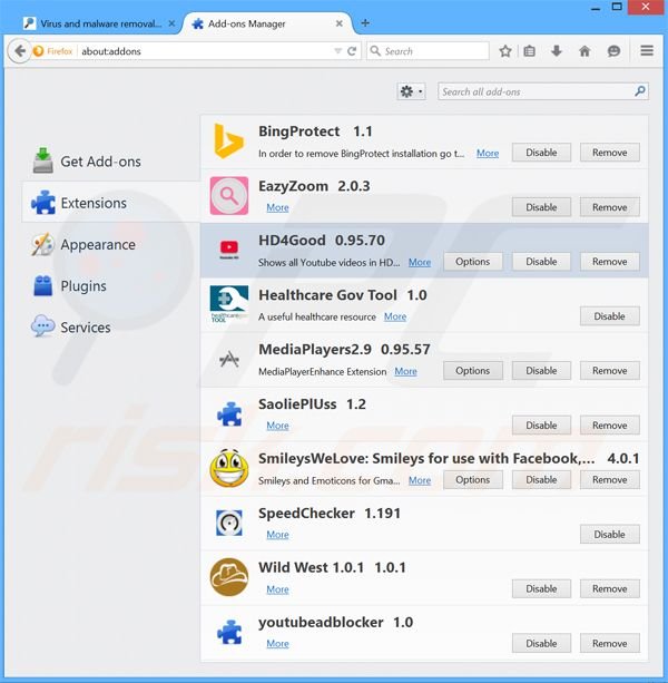 Removing HD4Good ads from Mozilla Firefox step 2