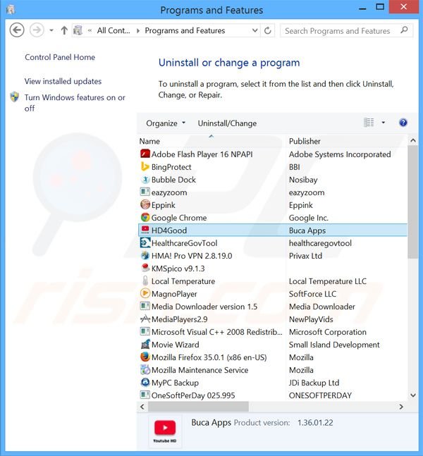 HD4Good adware uninstall via Control Panel