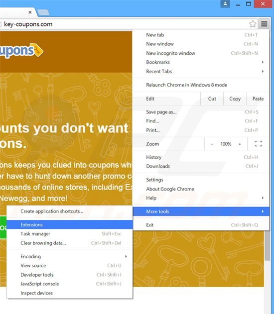 Removing Key Coupons  ads from Google Chrome step 1