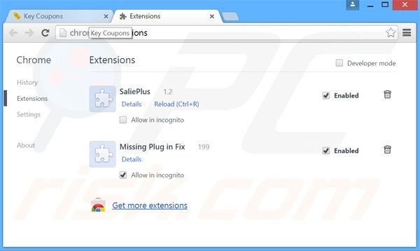 Removing Key Coupons ads from Google Chrome step 2