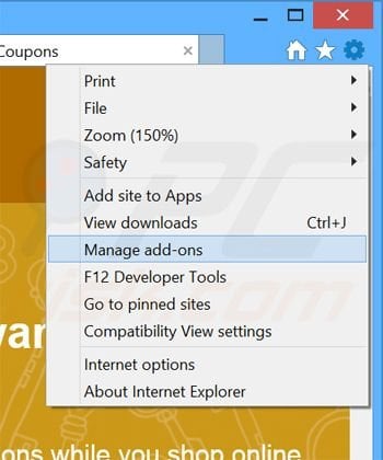 Removing Key Coupons ads from Internet Explorer step 1