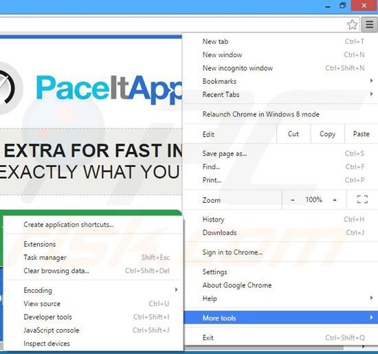 Removing PaceItApp ads from Google Chrome step 1