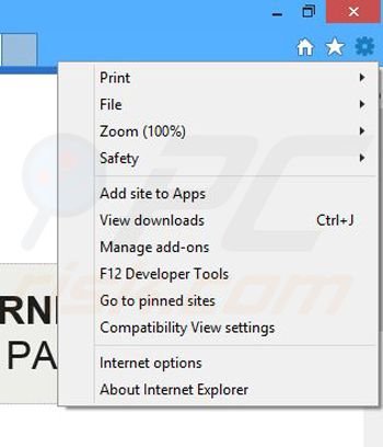 Removing PaceItApp ads from Internet Explorer step 1
