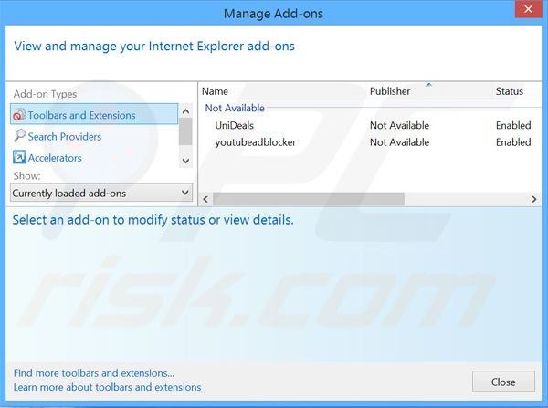 Removing PaceItApp ads from Internet Explorer step 2