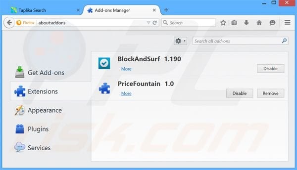 Removing palikan.com related Mozilla Firefox extensions