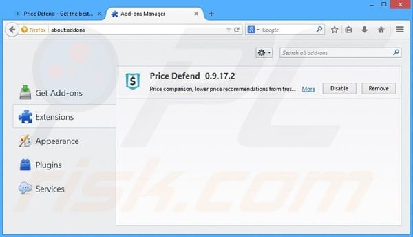 Removing Price Defend ads from Mozilla Firefox step 2