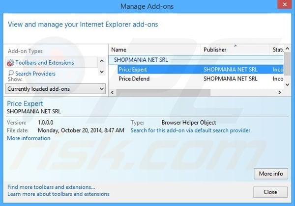 Removing Price Expert ads from Internet Explorer step 2