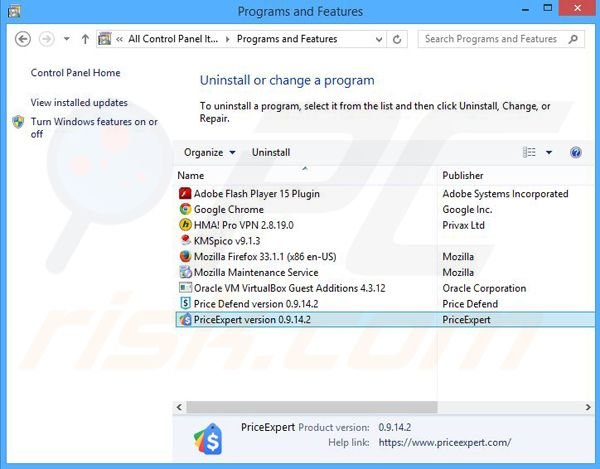 Price Expert adware uninstall via Control Panel