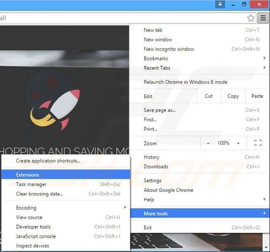 Removing Price Rocket ads from Google Chrome step 1