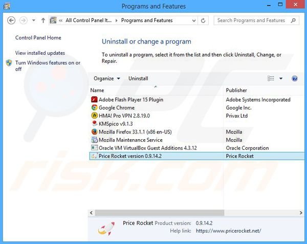 Price Rocket adware uninstall via Control Panel