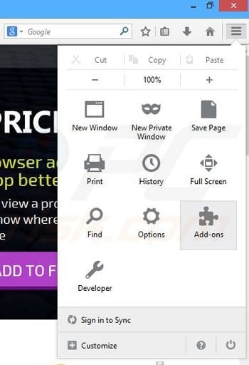 Removing Price Turtle ads from Mozilla Firefox step 1