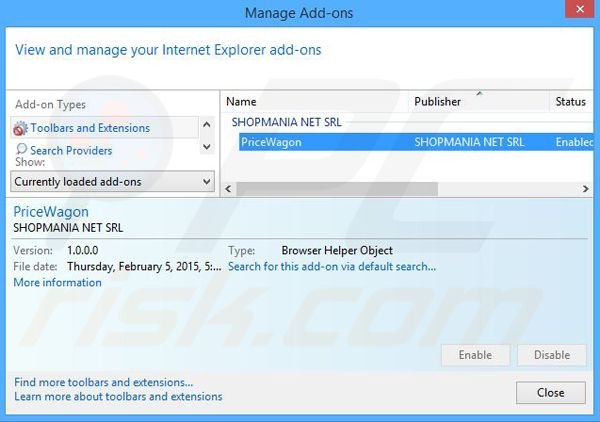 Removing Price Wagon ads from Internet Explorer step 2