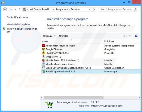 Price Wagon adware uninstall via Control Panel