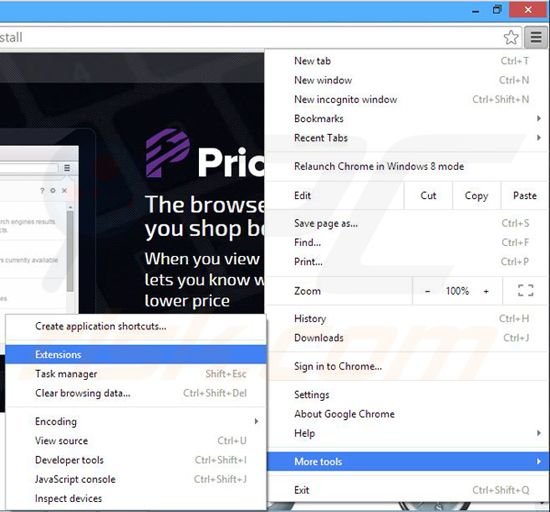 Removing Pricezilla ads from Google Chrome step 1