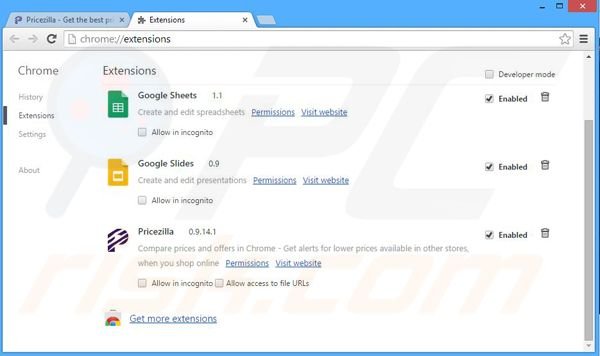 Removing Pricezilla ads from Google Chrome step 2