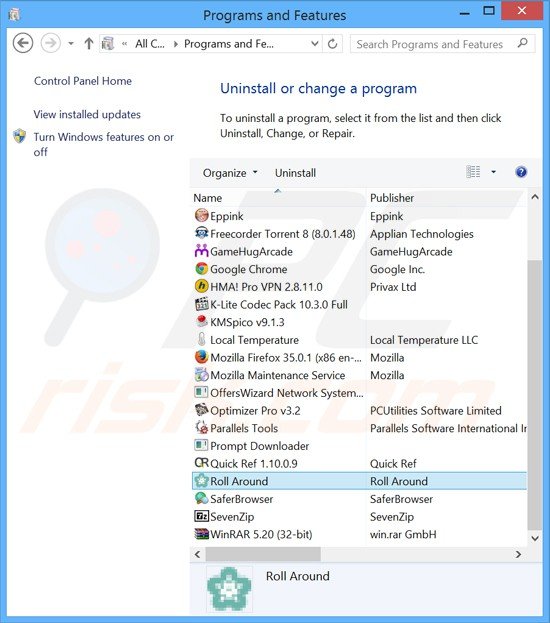 roll around adware uninstall via Control Panel