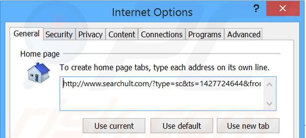 Removing searchult.com from Internet Explorer homepage