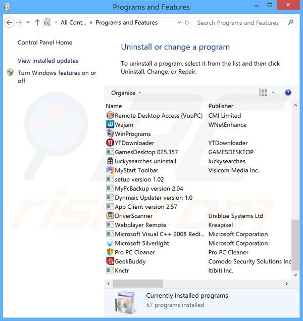 searchult.com browser hijacker uninstall via Control Panel