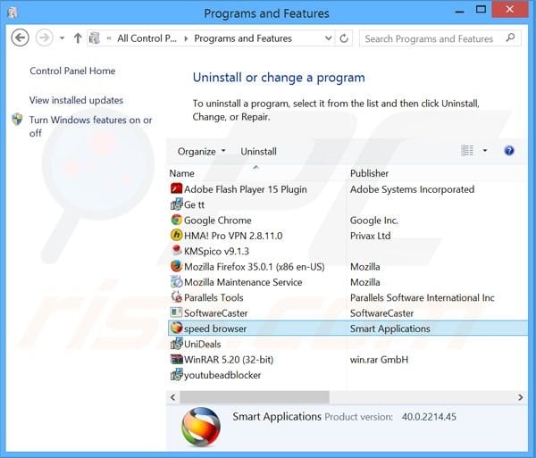 Speed Browser adware uninstall via Control Panel