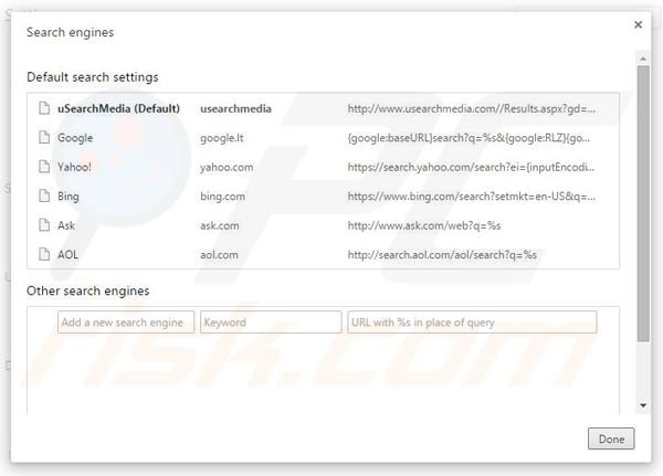 Removing usearchmedia.com from Google Chrome default search engine