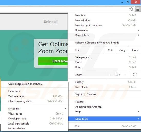 Removing Zoom Zoom  ads from Google Chrome step 1