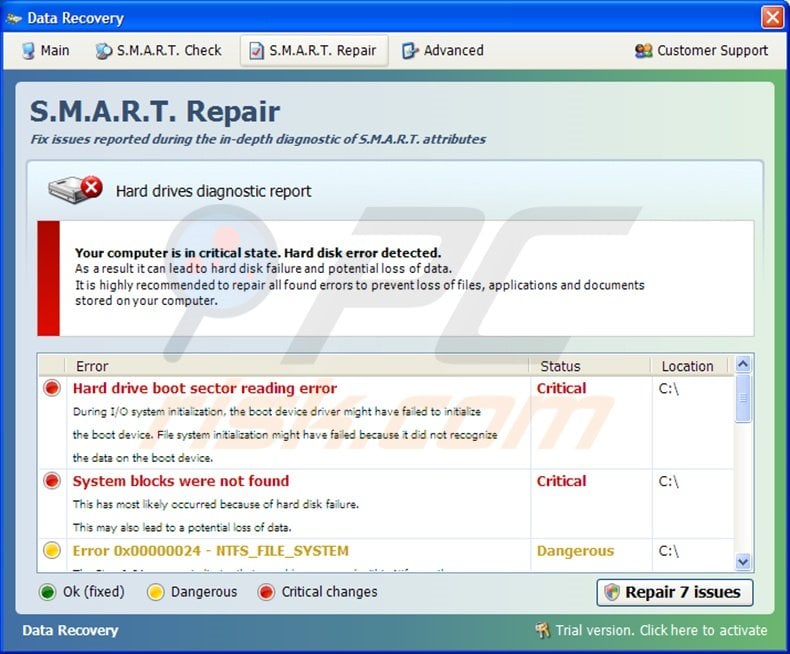 Data Recovery fake antivirus program