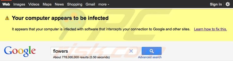 Google Your computer appears to be infected rogue program