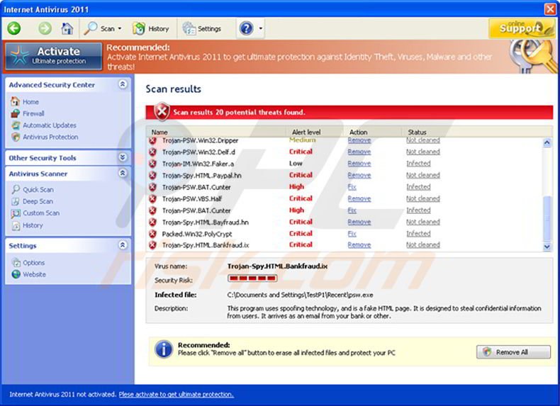 Internet Antivirus 2011 fake antivirus program