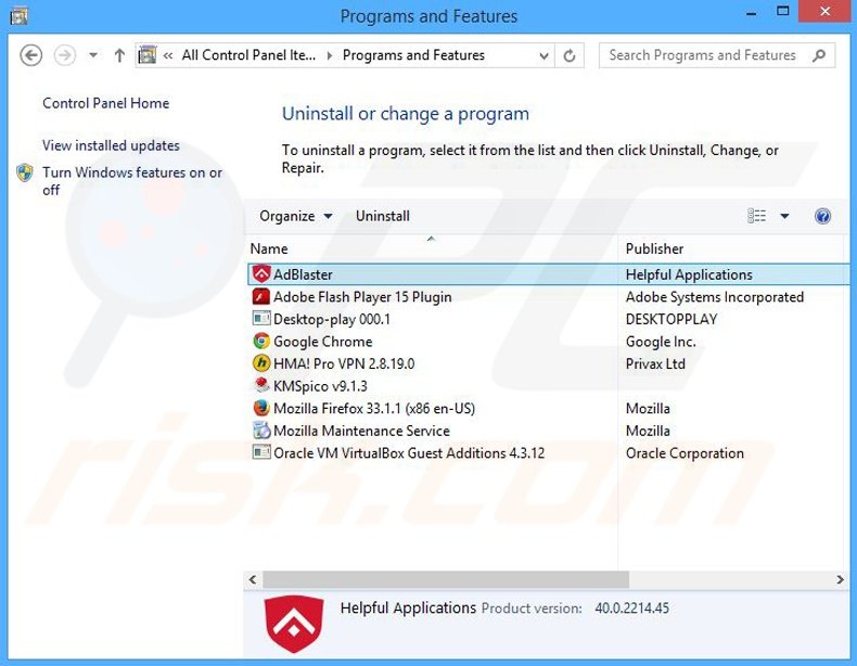 Ad Blaster adware uninstall via Control Panel