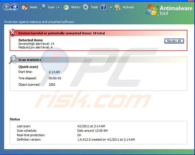 Antimalware Tool fake antivirus program