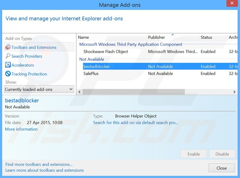 Removing bestadblocker ads from Internet Explorer step 2