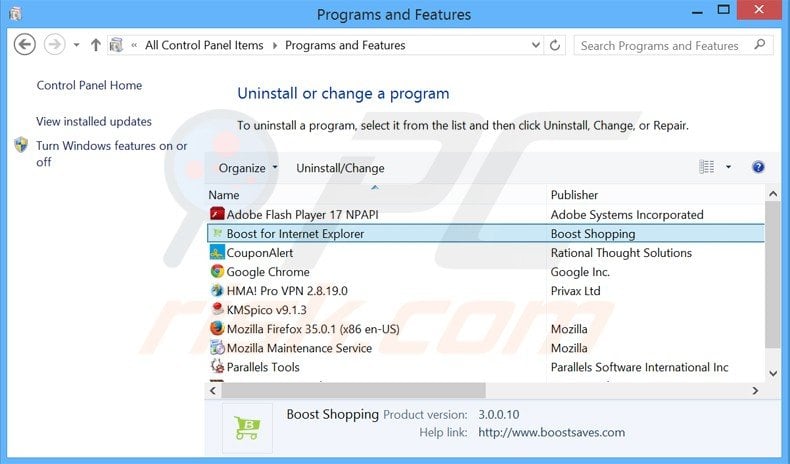 boost adware uninstall via Control Panel