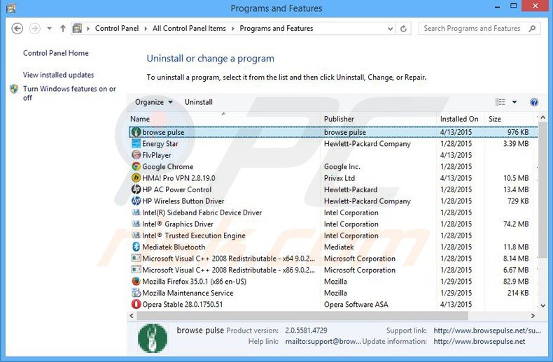 browse pulse adware uninstall via Control Panel