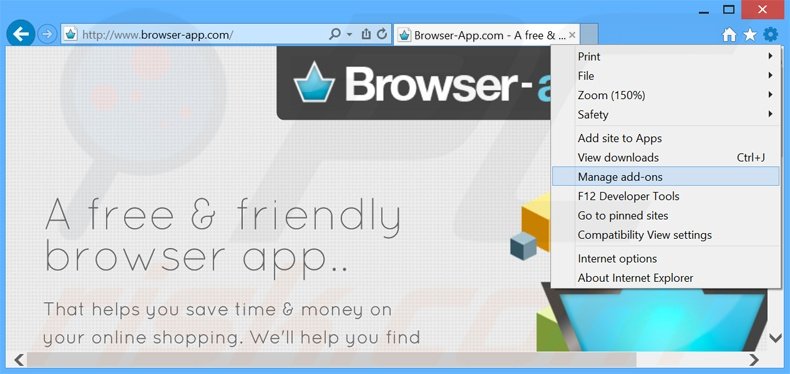Removing Br0wsrAp ads from Internet Explorer step 1