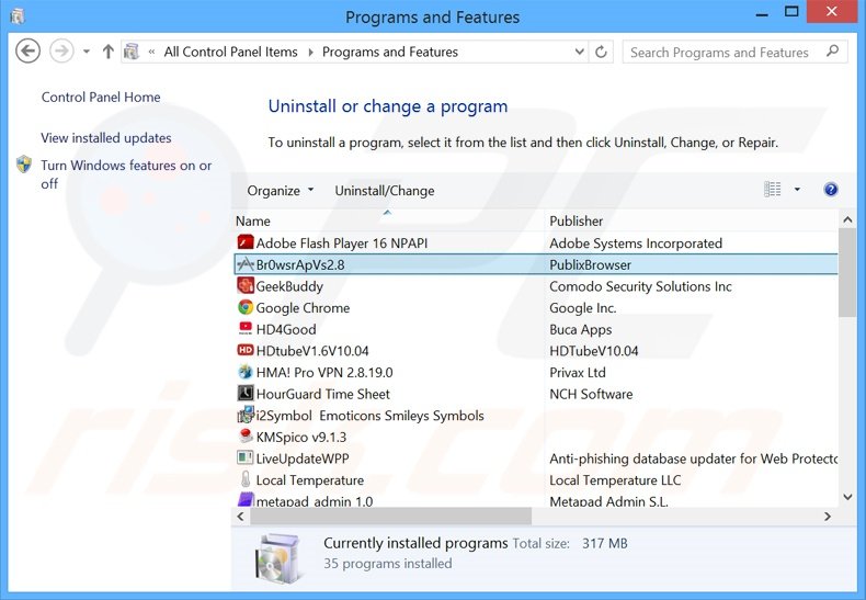 Br0wsrAp adware uninstall via Control Panel