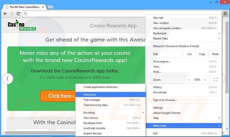 Removing CasinoRewards ads from Google Chrome step 1