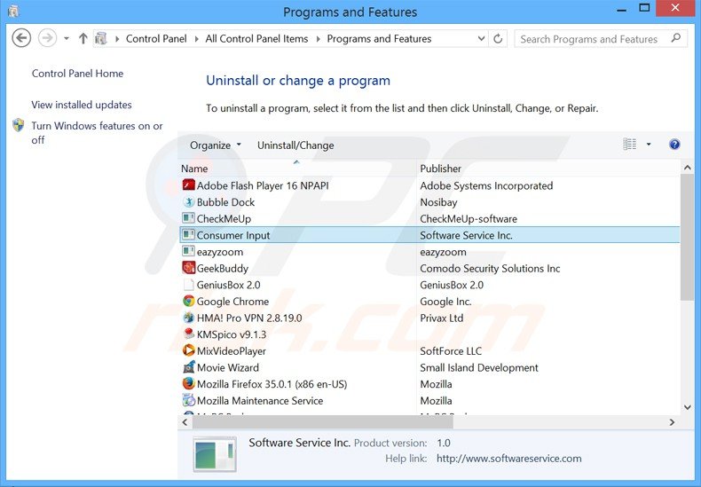 consumer input adware uninstall via Control Panel